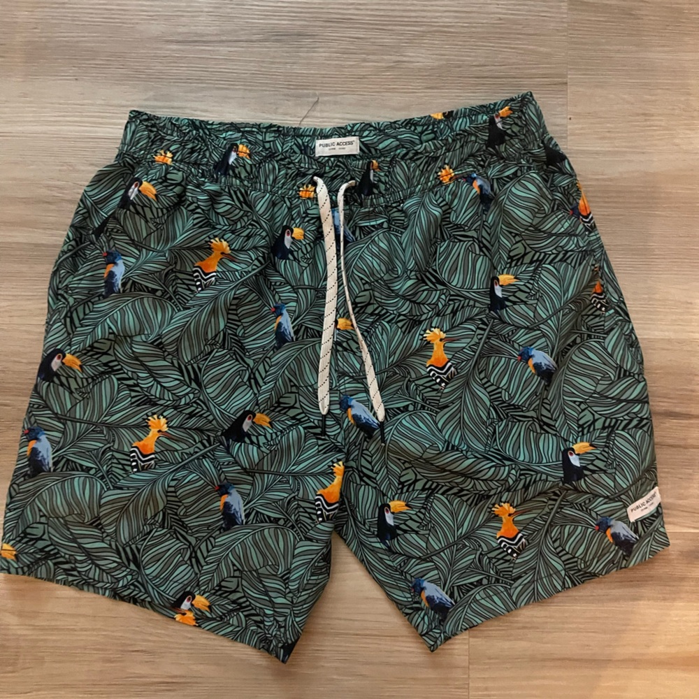 Green and Orange Athletic Shorts with Tropical Print